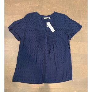 NWT Soft Surroundings Midnight Blue Textured Short Sleeve Blouse Large